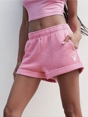 Playboy X Pacsun Exclusive Rolled Light Pink Bunny Sweat Shorts Womens Medium